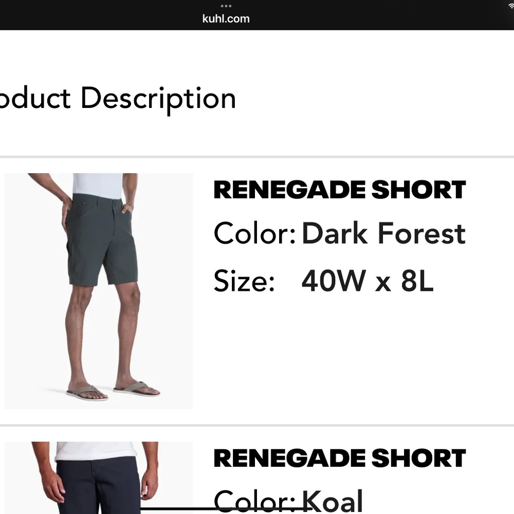 Men’s Kuhl 5121 Renegade Shorts Sz 40
